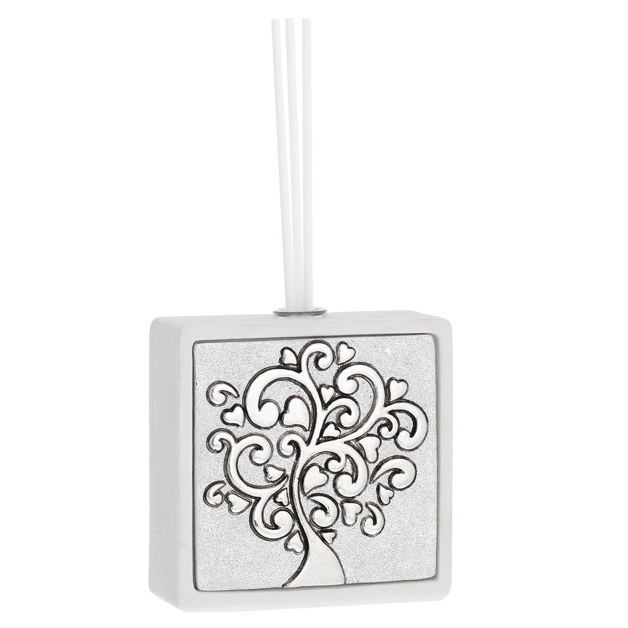 DIFFUSORE QUADRATO BIANCO 9,5*9,5 CON INSERTO ARGENTATO - ALBERO